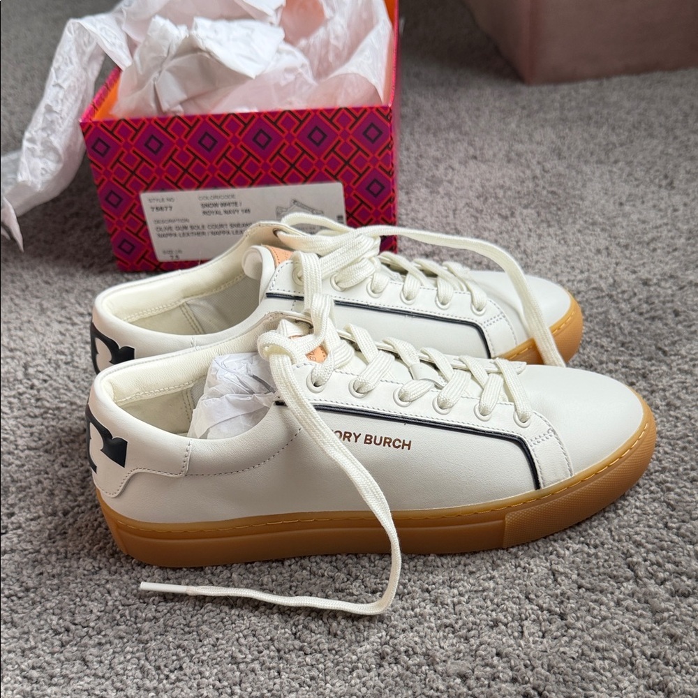 Tory Burch Cream and Tan Sneakers